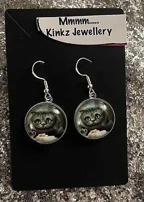 Buy Silver 925 Cheshire Cat Earrings Alice In Wonderland Jewellery Gift Handmade • 7.95£