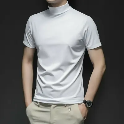 Buy Mens Short Sleeve Top Bottoming Top Mid Neck Basic Plain T-Shirt Blouse Pullover • 13.91£
