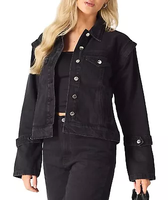 Buy Women Denim Jacket Long Removable Sleeves Black Ladies Classic 2 In 1 Jean Coat • 32.99£