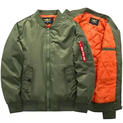 Buy Mens Bomber Jacket Ma1 Army Pilot Biker Military Security Padded Harrington Coat • 27.23£