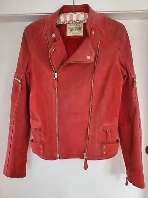 Buy Rino & Pelle Red Suede Leather Biker Jacket EUR 38 US 8 UK 10 • 24.99£