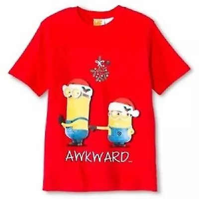 Buy Despicable Me Minions Boys Christmas T-Shirt Size XS Red Holiday Mistletoe Funny • 6.31£