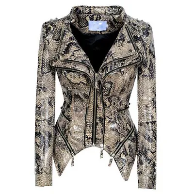 Buy Womens Serpentine Jacket Coat Rivet Zipper Faux Leather Locomotive Jackets Punk • 75.13£