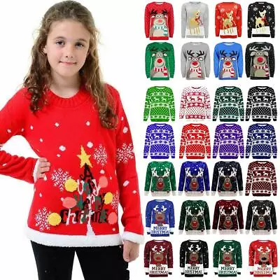 Buy Kids Christmas Jumper Girls Boy Reindeer Sweater Children Novelty Xmas Sweater • 12.36£