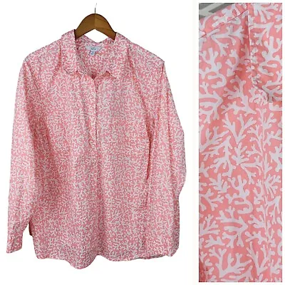 Buy Croft Barrow Top Plus Size 3X 22/24W Button Up Top Pink Coral Print Casual  • 18.72£