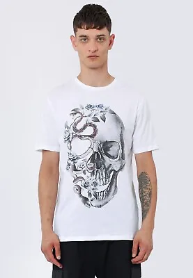 Buy Mens Religion Clothing Graphic Print Themed Casual T-shirt Skull Of Snake White • 26£