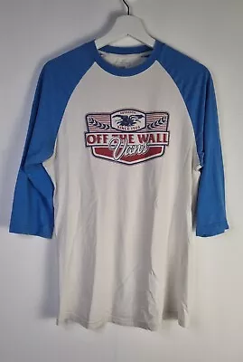Buy Vans Off The Wall Mens Custom-fit T Shirt White & Blue Sz M 3/4 Length Sleeves • 14.99£
