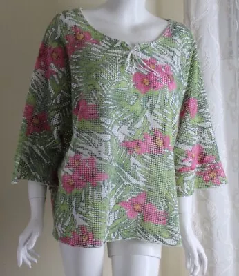 Buy FENINI Sz 1X Open Mesh Tropical Funky Art-to-Wear 3/4 Sleeve Knit Top Sweater  • 46.26£