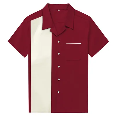 Buy  Men Shirts Maroon&White Vintage Bowling Shirts Rockabilly Clothing Party Shirts • 17.87£