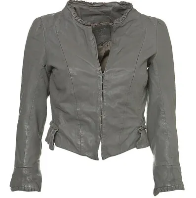 Buy Topshop Kate Moss Vtg Grey Leather Victoriana Vtg Ruffle Steampunk Jacket 8 36 • 45£