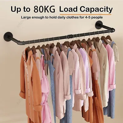 Buy Industrial Pipe Clothing Rack Wall Mounted Clothes Rail Hanging Display Rack Uk • 10.99£