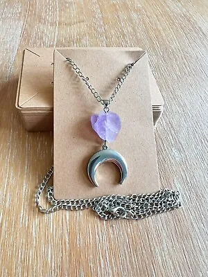 Buy Amethyst Style Purple Crystal Moon Necklace, Witchy Gothic Jewellery - 70cm • 6.29£