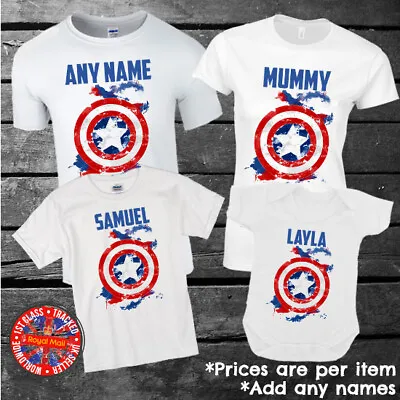 Buy Captain America Inspired Personalised Matching Family T-shirt Babygrow Gift • 9.99£