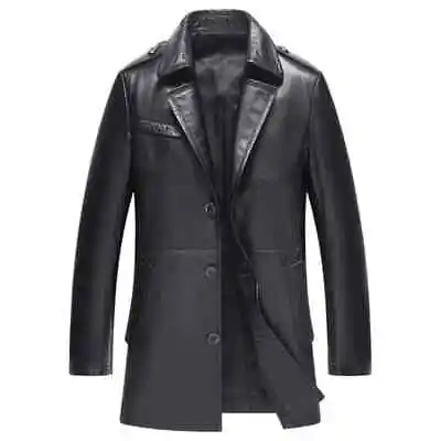 Buy 3/4 Length Leather Mens Coat For All Season New Arrival ! • 89.99£