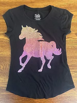 Buy JUSTICE Girls Youth Size 8 Black Short Sleeve Shirt Sequin Unicorn Pink Summer • 3.14£