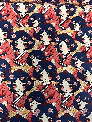 Buy Anime Geisha Girl Japan Novelty  100% Cotton Fabric. Per Metre • 5.99£