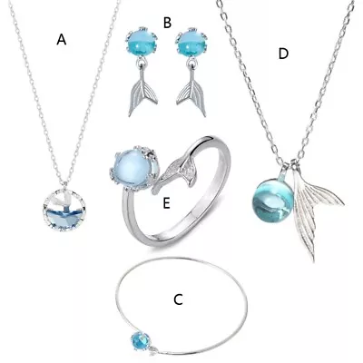 Buy Blue Sea Fishtails Pendant Necklace Bracelet Mermaids Stud Earrings Jewelry • 6.11£