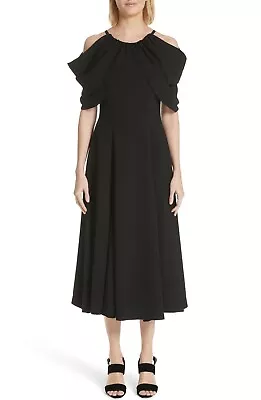 Buy REJINA PYO Black SASHA Draped Ruched Cold Off Shoulder Midi Skirt Dress 8UK US4 • 389.10£