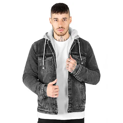 Buy New Men's Sherpa Lining Denim Trucker Hooded Jean Button Up Pocket Jacket Coat • 22.99£