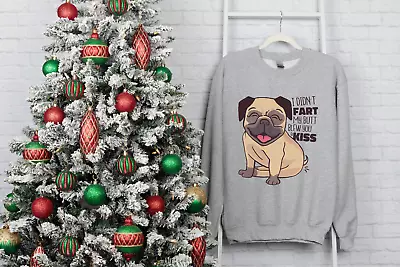 Buy Funny Sweatshirt Jumper Pug Lover Fart Kiss Black Red White Grey Adult Child • 16.99£