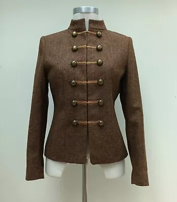 Buy Ladies House Of Bruar Military Funnel Jacket Blazer Brown Pure Wool Size 10 NWOT • 89£
