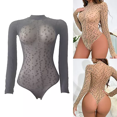 Buy Womens Tops Nightwear Bodysuit Long Sleeve T-shirt Transparent Shirts Mesh • 7.19£