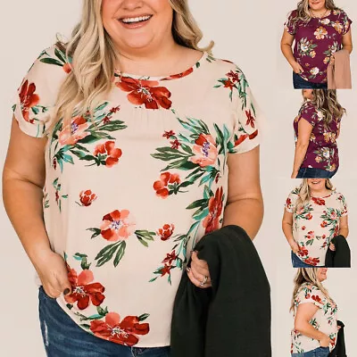 Buy Plus Size 20-30 Womens Floral Tops Short Sleeve Casual Loose T Shirt Blouse Tee • 12.59£