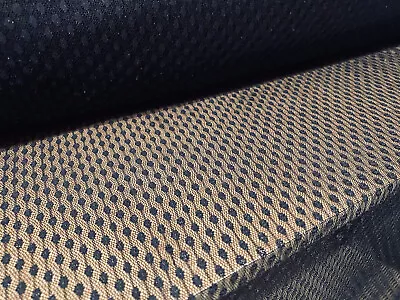Buy Dobby Net Mesh Lightweight Fabric, Per Metre - Black With Gold Metallic Shimmer • 4.99£