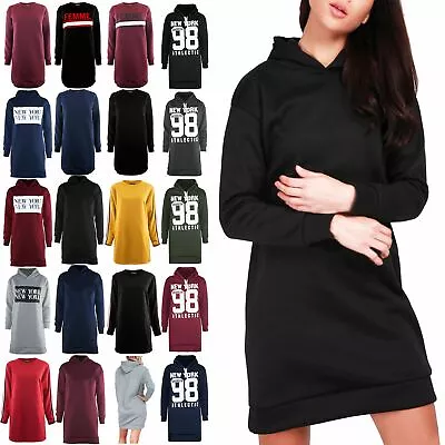 Buy Womens Ladies Oversized Baggy Hooded Fleece Jumper Long Sleeves Sweatshirt Dress • 7.99£