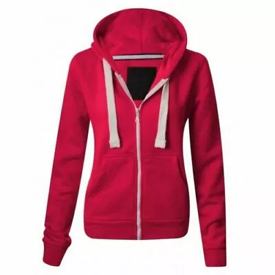 Buy Ladies Womens Plain Zip Up Hoodie Sweatshirt Fleece Jacket Hooded Top UK 8 To 22 • 14.89£