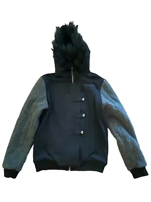 Buy Game Of Thrones Jacket Small Women Sherpa Sleeves Black Gray Faux Fur Zip Hood • 33.07£