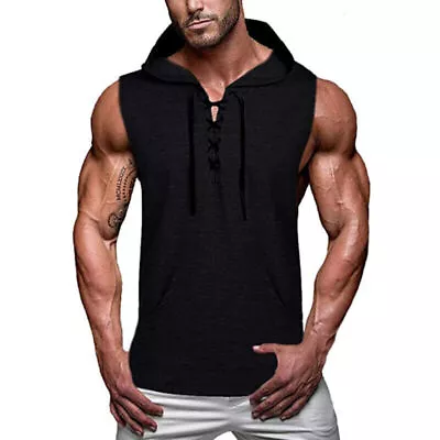 Buy Gym Workout Sleeveless Hoodies Vest Sports Muscle Hooded T-Shirts Tank Tops Mens • 16.99£