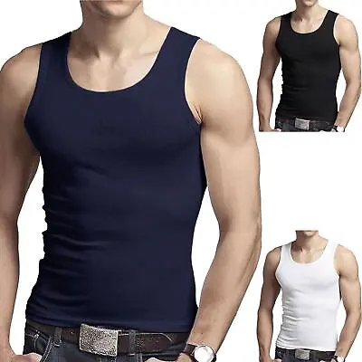 Buy Pack Of 3 Mens Vests 100% Cotton Tank Top Muscle Summer Training Gym Tops Plain • 9.49£