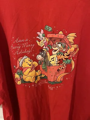 Buy Walt Disney World Winnie The Pooh T Shirt Size XXL Red Christmas Holidays Used • 15£