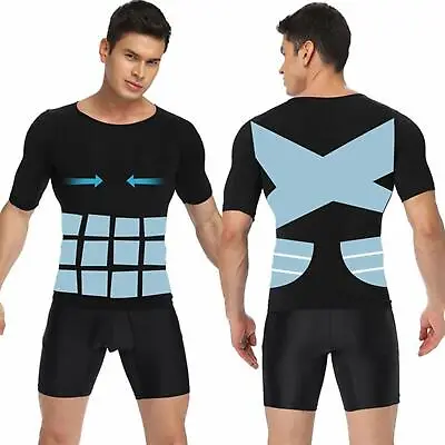 Buy Men Slimming Body Shaper Compression Vest Gynecomastia T-shirt Posture Corrector • 11.69£