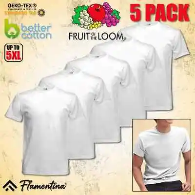 Buy 3 Or 5 Pack Fruit Of The Loom Plain 100% Cotton T-Shirt Mens Blank Crew Neck Lot • 10.39£