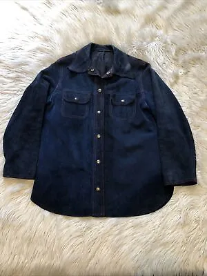 Buy Vintage Buckboard Blue Rough Suede Leather Western Shirt Jacket Blue Snap Wm 14 • 141.74£