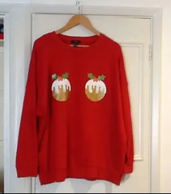 Buy New Look Women's Size 24 Red Christmas Pudding Sweatshirt Jumper • 3£