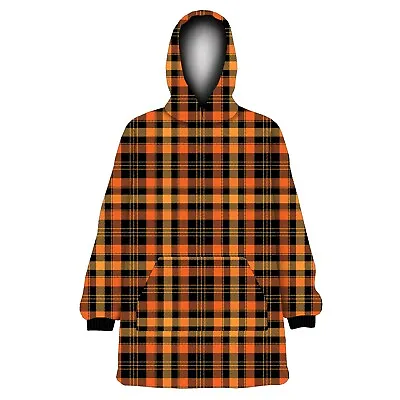 Buy Orange Black Tartan Chequered Checker Print Fleece Oversized Blanket Hoodie • 37.99£