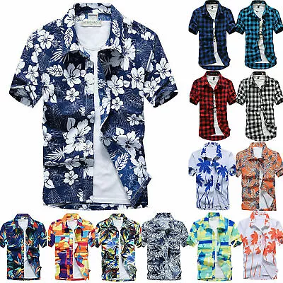 Buy Mens Hawaiian Summer Shirts Button Down Short Sleeve Hawaii T-Shirt Blouse Tops • 17.99£