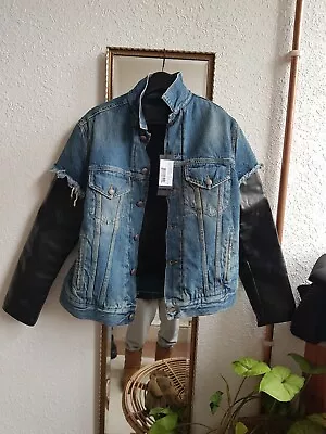 Buy R13 BNWT SKY TRUCKER Jacket. Kelly Blue Denim. Leather Sleeves. Size M • 175£