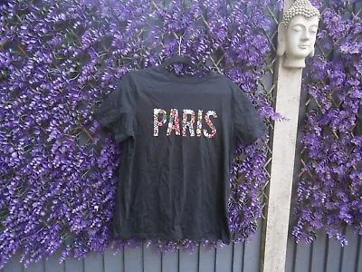 Buy New Look    Black   Paris   Motif  Round Neck  Top,   T Shirt, Size  12 • 3.99£