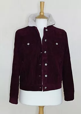 Buy Cord Sherpa Trucker Style Ladies Jacket Size 10 Wine Colour  • 15£