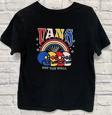 Buy *MINT* VANS Womens Black T-Shirt Size Large “Skelebow” Rainbow Skulls Logo • 16.96£