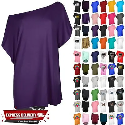 Buy Womens Baggy Oversized Off The Shoulder Batwing Sleeve Ladies Bardot T Shirt Top • 6.49£