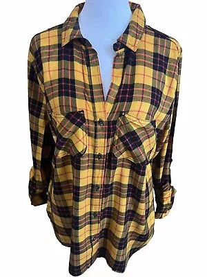 Buy ROCK & REPUBLIC Mustard Yellow Red Plaid Rayon Button Up Shirt Size Medium • 17.29£