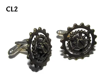 Buy Steampunk Jewellery Cufflinks Bronze Coloured Clockwork Gearwheels/cogs #CL2 • 7.50£