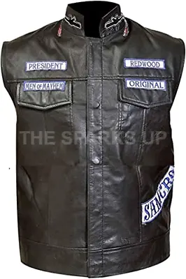 Buy Mens Samcro Sons Of Anarchy SOA Motorbiker Casual Biker Genuine Leather Vest • 80.99£