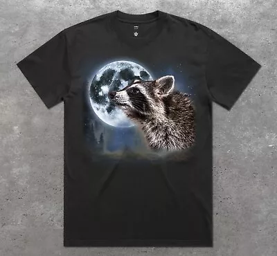Buy Racoon Howling At The Moon Vintage Graphic Washed T-Shirt Tee Top Raccoon Funny • 19.99£