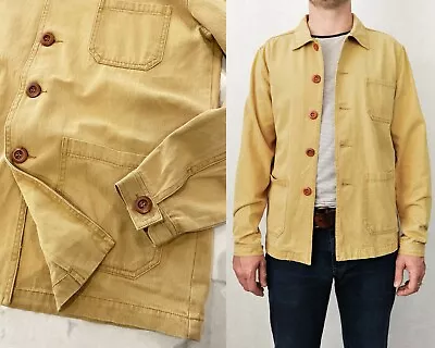 Buy 60s Style Washed Camel Brown French Jacket Workwear Chore Herringbone Cotton   • 59.95£